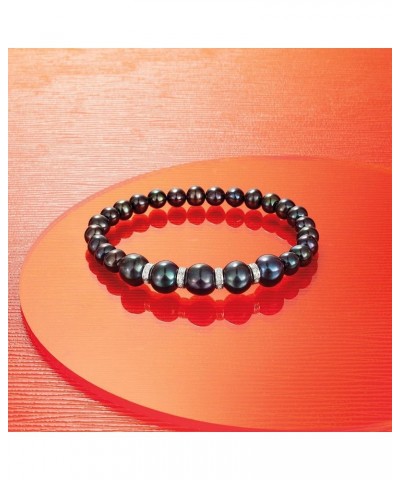 6-8.5mm Black Cultured Pearl and .25 ct. t.w. Diamond Stretch Bracelet With Sterling Silver 7.0 Inches $55.80 Bracelets