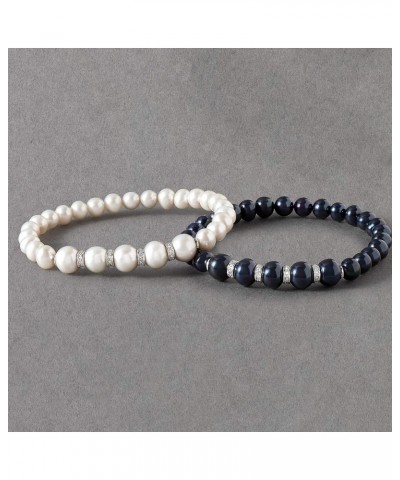 6-8.5mm Black Cultured Pearl and .25 ct. t.w. Diamond Stretch Bracelet With Sterling Silver 7.0 Inches $55.80 Bracelets