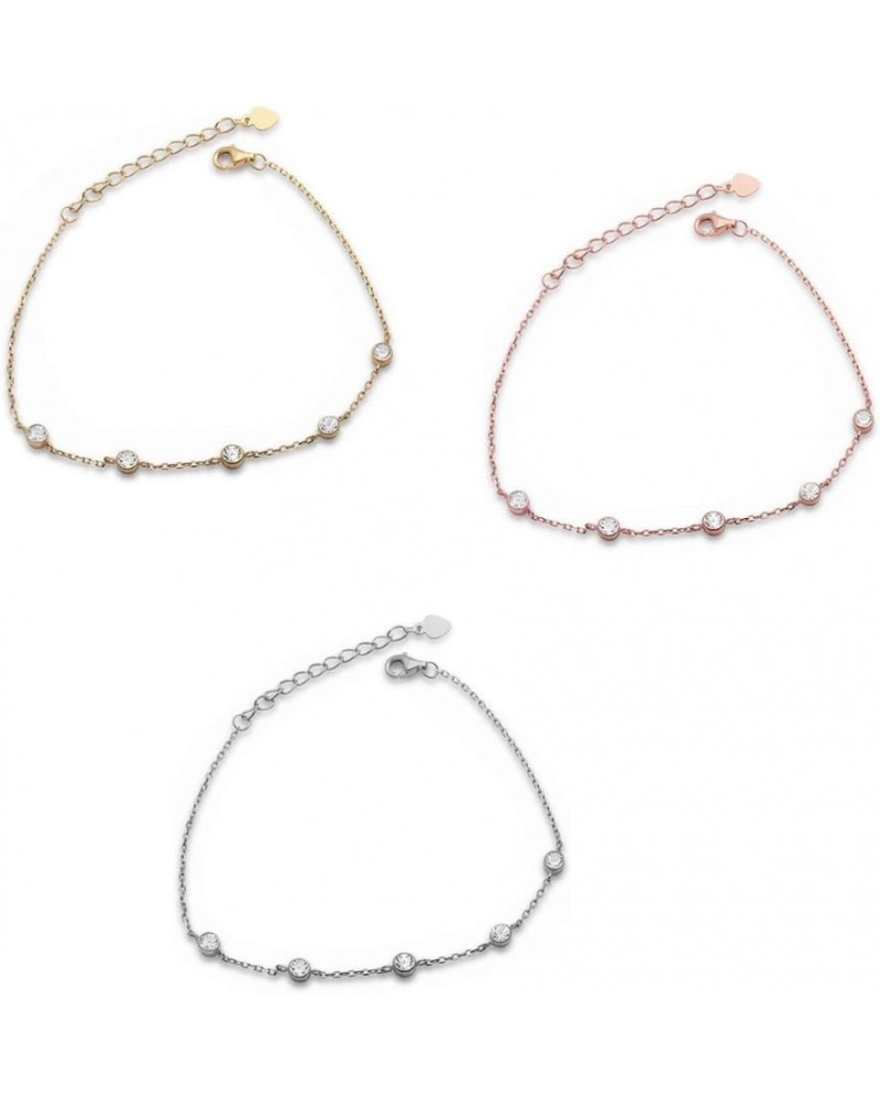 Yellow,Rose,Silver 5 Bezel Set Cz 925 Sterling Silver Chain link lobster-claw Bracelet sterling-silver $9.87 Bracelets