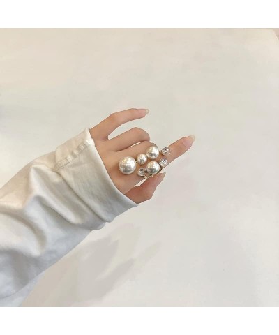 Pearl Ring Adjustable Open Pearl Stackable Ring Vintage Freshwater Pearl Finger Ring Pearl Statement Ring Jewelry for Women G...