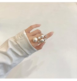 Pearl Ring Adjustable Open Pearl Stackable Ring Vintage Freshwater Pearl Finger Ring Pearl Statement Ring Jewelry for Women G...