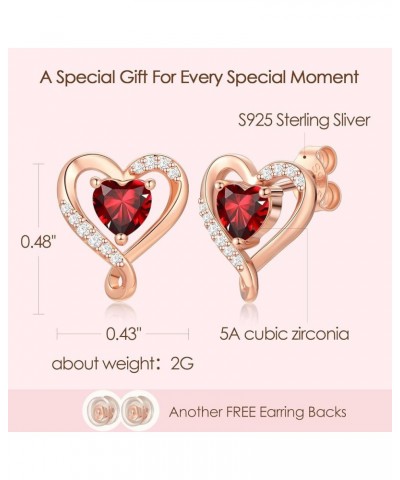 Heart Studs Earrings for Women - 925 Sterling Silver/Rose Gold Birthstone Earrings for Girlfriend Daughter - Anniversary Birt...