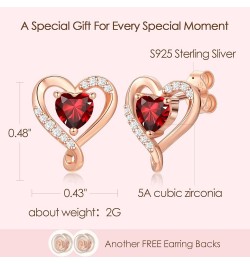 Heart Studs Earrings for Women - 925 Sterling Silver/Rose Gold Birthstone Earrings for Girlfriend Daughter - Anniversary Birt...