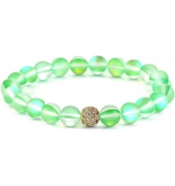 8 mm Mystic Glowing Mermaid Glass Bracelet Moonstone Beaded Stretch Bracelet with zircon crystal beads Green gold-plated-bras...