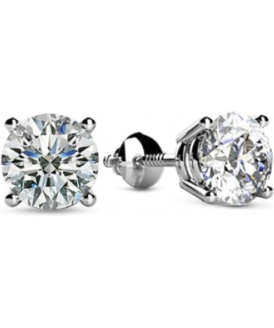 1/4-2 Carat Total Weight Round Diamond Stud Earrings 4 Prong Screw Back (F-G Color SI2-I1 Clarity) 2.0 Carat 14K White Gold $...