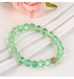 8 mm Mystic Glowing Mermaid Glass Bracelet Moonstone Beaded Stretch Bracelet with zircon crystal beads Green gold-plated-bras...