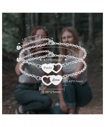 2～3 PCS Personalized Heart Shape Bracelets Set Customized 1～3 Names for Women Friendship BFF Bracelets for 2～3 Sisters 2-Silv...