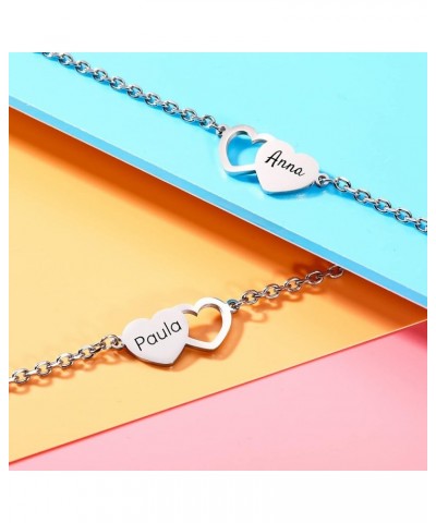 2～3 PCS Personalized Heart Shape Bracelets Set Customized 1～3 Names for Women Friendship BFF Bracelets for 2～3 Sisters 2-Silv...