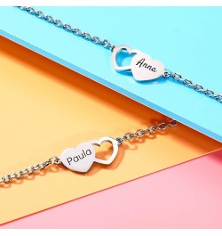 2～3 PCS Personalized Heart Shape Bracelets Set Customized 1～3 Names for Women Friendship BFF Bracelets for 2～3 Sisters 2-Silv...