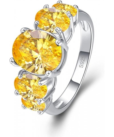 925 Silver Plated Ring Brilliant Oval Cut Citrine Wedding Engagement Ring for Women Size 8 US_10 Yellow $5.39 Rings