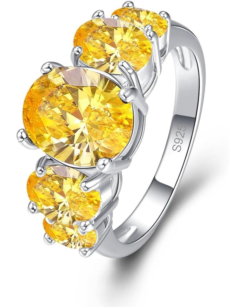 925 Silver Plated Ring Brilliant Oval Cut Citrine Wedding Engagement Ring for Women Size 8 US_10 Yellow $5.39 Rings