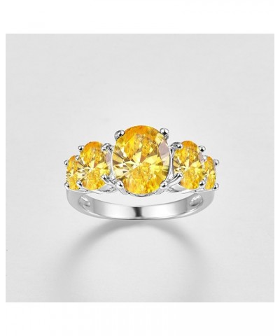 925 Silver Plated Ring Brilliant Oval Cut Citrine Wedding Engagement Ring for Women Size 8 US_10 Yellow $5.39 Rings