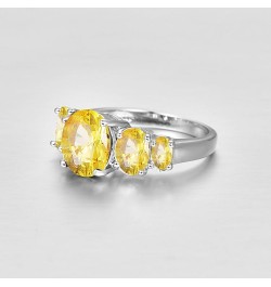 925 Silver Plated Ring Brilliant Oval Cut Citrine Wedding Engagement Ring for Women Size 8 US_10 Yellow $5.39 Rings