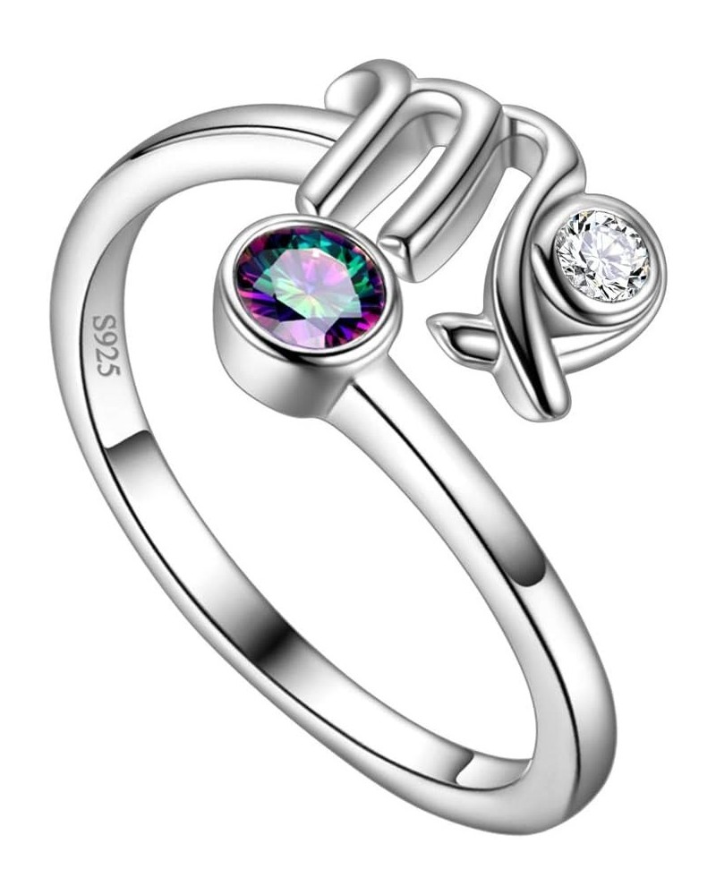 Adjustable Zodiac Sign Ring 925 Sterling Silver Fine Jewelry Gifts Rainbow Mystic Topaz Zirconia 12 Constellation Ring Astrol...