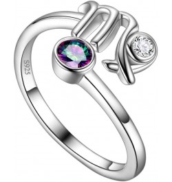 Adjustable Zodiac Sign Ring 925 Sterling Silver Fine Jewelry Gifts Rainbow Mystic Topaz Zirconia 12 Constellation Ring Astrol...