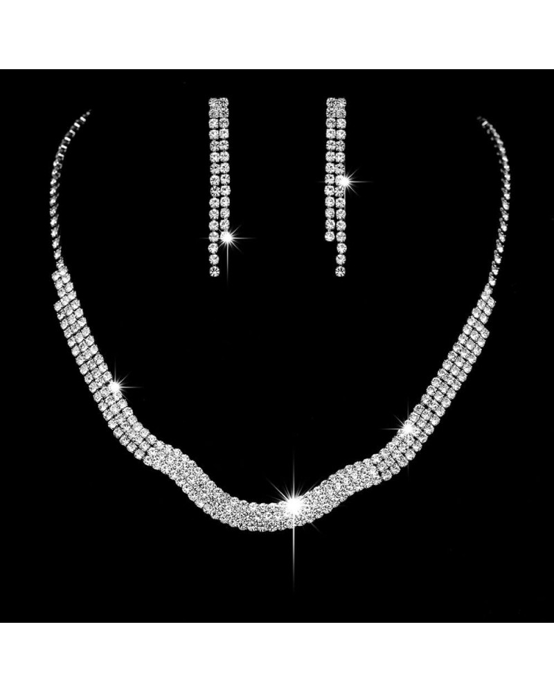 Exquisite Bridal Diamond Jewelry Set, Wedding 2 Piece Pearl Necklace Earrings Party Set Accessories, 925 Bridesmaid Zircon Ea...