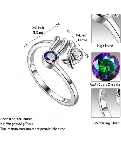 Adjustable Zodiac Sign Ring 925 Sterling Silver Fine Jewelry Gifts Rainbow Mystic Topaz Zirconia 12 Constellation Ring Astrol...