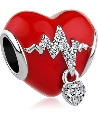 Heart Heartbeat Charms for Bracelets Red Enamel Womens Valentines Day Birthday Gifts Compatible with Pandora Bracelets $7.61 ...