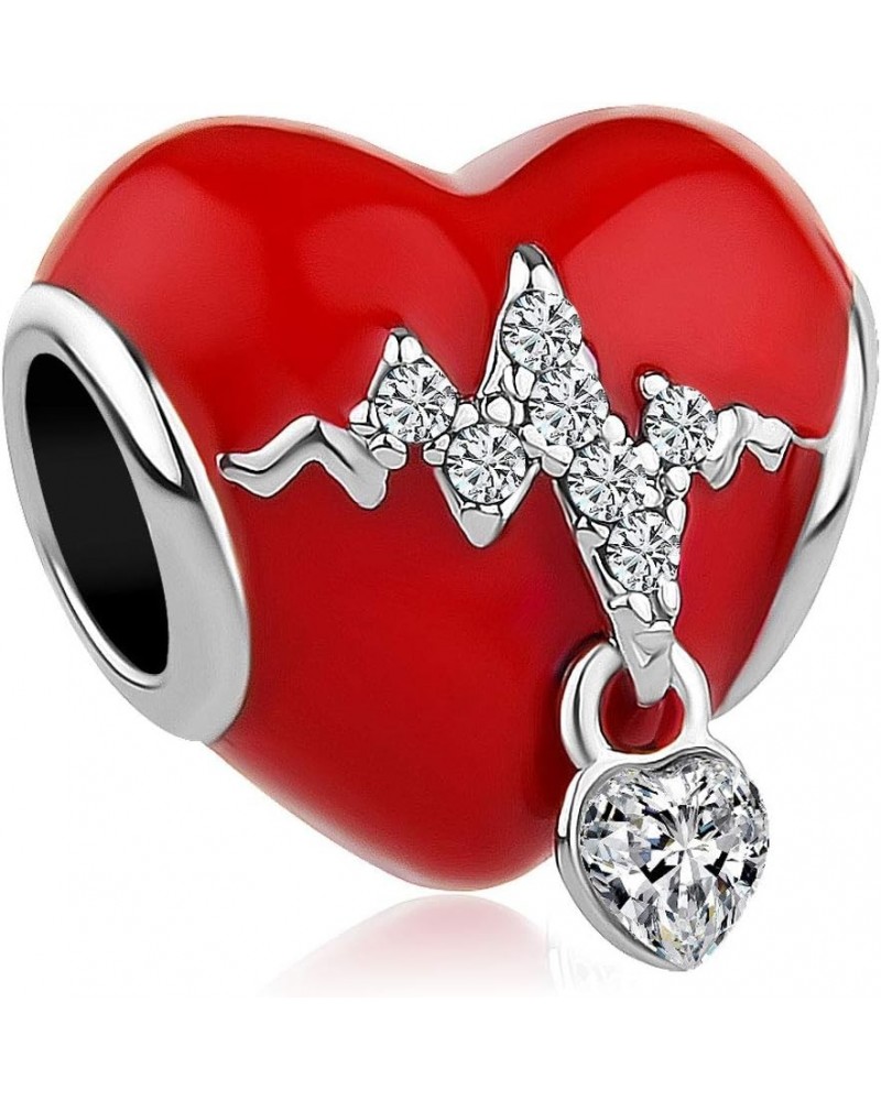 Heart Heartbeat Charms for Bracelets Red Enamel Womens Valentines Day Birthday Gifts Compatible with Pandora Bracelets $7.61 ...