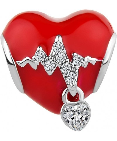 Heart Heartbeat Charms for Bracelets Red Enamel Womens Valentines Day Birthday Gifts Compatible with Pandora Bracelets $7.61 ...