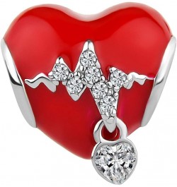 Heart Heartbeat Charms for Bracelets Red Enamel Womens Valentines Day Birthday Gifts Compatible with Pandora Bracelets $7.61 ...