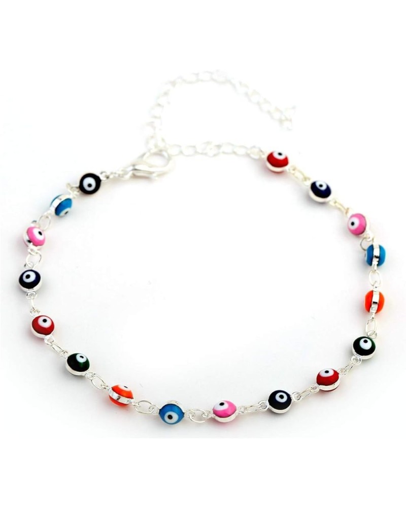 Multicolor Beads Evil Eyes Ankle Barefoot Link Chain Bracelet for Women Girls Beach Sandal Turkish Jewelry silver $6.08 Anklets