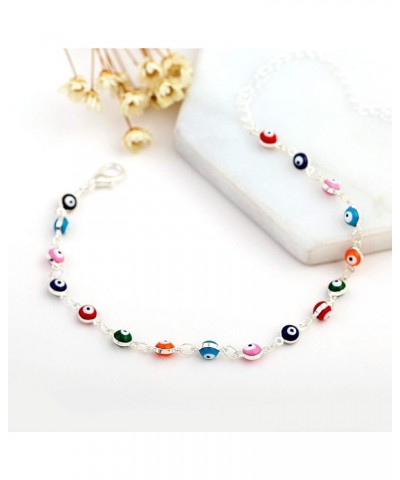 Multicolor Beads Evil Eyes Ankle Barefoot Link Chain Bracelet for Women Girls Beach Sandal Turkish Jewelry silver $6.08 Anklets