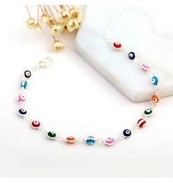 Multicolor Beads Evil Eyes Ankle Barefoot Link Chain Bracelet for Women Girls Beach Sandal Turkish Jewelry silver $6.08 Anklets