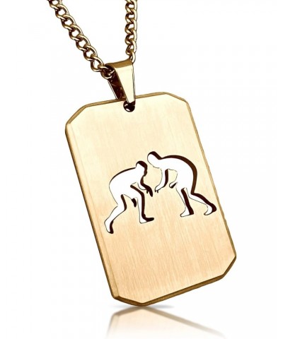 Wrestling Cut Out Pendant With Chain Necklace - 14K Gold Plated Stainless Steel $26.99 Necklaces