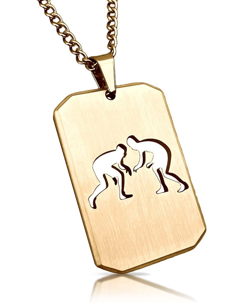 Wrestling Cut Out Pendant With Chain Necklace - 14K Gold Plated Stainless Steel $26.99 Necklaces