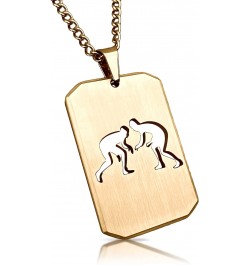 Wrestling Cut Out Pendant With Chain Necklace - 14K Gold Plated Stainless Steel $26.99 Necklaces