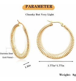 Gold Hoop Earrings For Women 14K Gold Plated Braided Filigree Chunky Hoop Earrings For Women Hypoallergenic Dangle Earrings T...