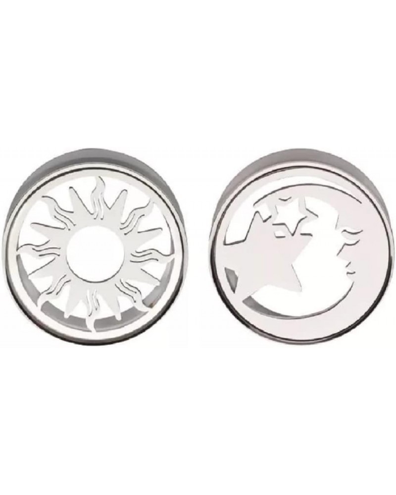 316L Stainless Steel Mismatched Cut Out Sun and Moon and Star Double Flared Plugs, Sold As Pair 6mm (2GA) $11.77 Body Jewelry