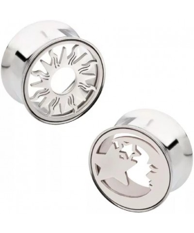 316L Stainless Steel Mismatched Cut Out Sun and Moon and Star Double Flared Plugs, Sold As Pair 6mm (2GA) $11.77 Body Jewelry