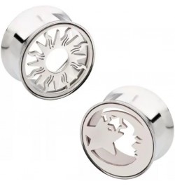 316L Stainless Steel Mismatched Cut Out Sun and Moon and Star Double Flared Plugs, Sold As Pair 6mm (2GA) $11.77 Body Jewelry