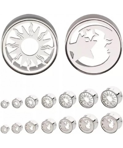 316L Stainless Steel Mismatched Cut Out Sun and Moon and Star Double Flared Plugs, Sold As Pair 6mm (2GA) $11.77 Body Jewelry