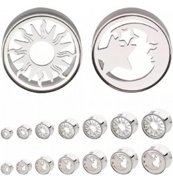 316L Stainless Steel Mismatched Cut Out Sun and Moon and Star Double Flared Plugs, Sold As Pair 6mm (2GA) $11.77 Body Jewelry