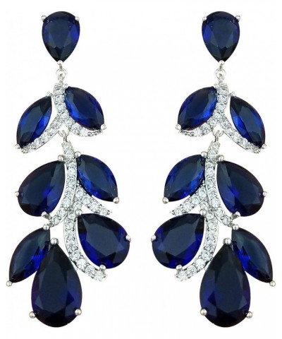 Leaf Shaped Blue Austrian Zircon Crystal Dangle Long Drop Earrings Wedding Jewellery For Women And Girls $17.66 Earrings