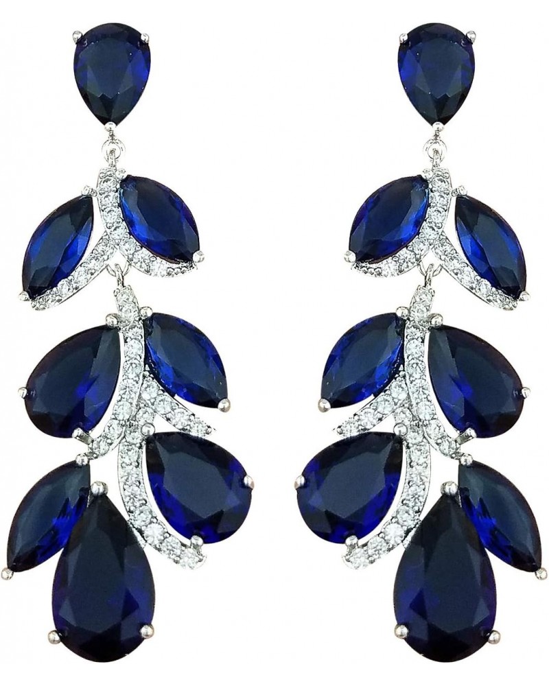 Leaf Shaped Blue Austrian Zircon Crystal Dangle Long Drop Earrings Wedding Jewellery For Women And Girls $17.66 Earrings