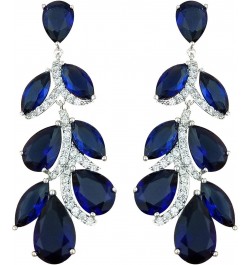 Leaf Shaped Blue Austrian Zircon Crystal Dangle Long Drop Earrings Wedding Jewellery For Women And Girls $17.66 Earrings