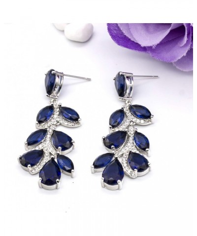 Leaf Shaped Blue Austrian Zircon Crystal Dangle Long Drop Earrings Wedding Jewellery For Women And Girls $17.66 Earrings