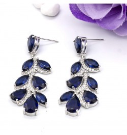 Leaf Shaped Blue Austrian Zircon Crystal Dangle Long Drop Earrings Wedding Jewellery For Women And Girls $17.66 Earrings