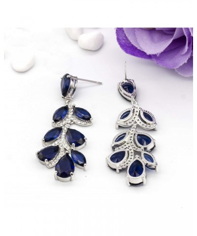 Leaf Shaped Blue Austrian Zircon Crystal Dangle Long Drop Earrings Wedding Jewellery For Women And Girls $17.66 Earrings