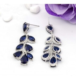 Leaf Shaped Blue Austrian Zircon Crystal Dangle Long Drop Earrings Wedding Jewellery For Women And Girls $17.66 Earrings