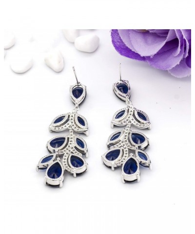 Leaf Shaped Blue Austrian Zircon Crystal Dangle Long Drop Earrings Wedding Jewellery For Women And Girls $17.66 Earrings