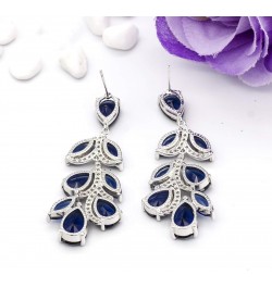 Leaf Shaped Blue Austrian Zircon Crystal Dangle Long Drop Earrings Wedding Jewellery For Women And Girls $17.66 Earrings