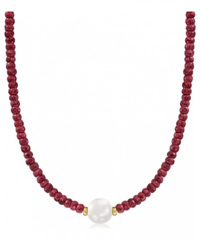 11.5-12.5mm Cultured Pearl and 75.00 ct. t.w. Ruby Bead Necklace With 14kt Yellow Gold 16.0 Inches $152.22 Necklaces