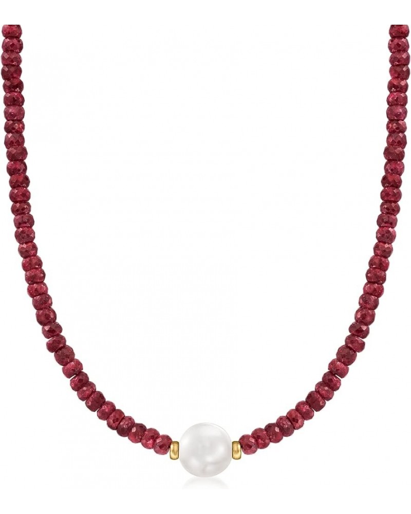 11.5-12.5mm Cultured Pearl and 75.00 ct. t.w. Ruby Bead Necklace With 14kt Yellow Gold 16.0 Inches $152.22 Necklaces