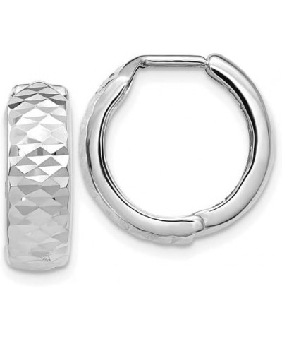 Small 14K Gold Huggie Hinged Hoop Earrings (5mm Wide) White Gold Diamond Cut 13mm $51.13 Earrings