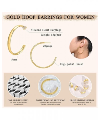 Surgical Steel Hoop Earrings for Women : Women's Chunky Open 18K Gold Plated Hoop Earrings Jewelry Gift for Girls,Trendy hypo...